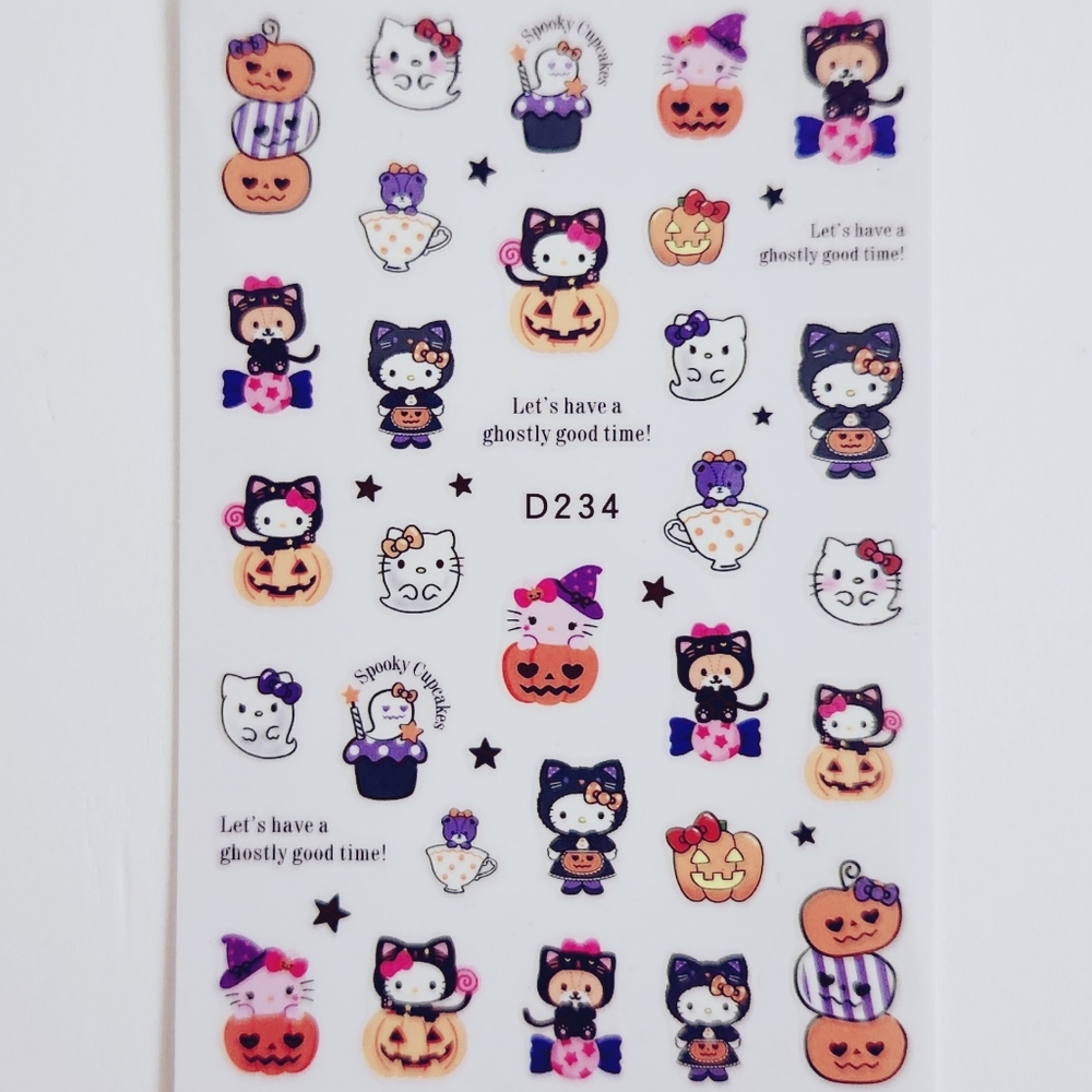 ⭐4/$15 Halloween Cat Hello Kitty Nail Art Stickers